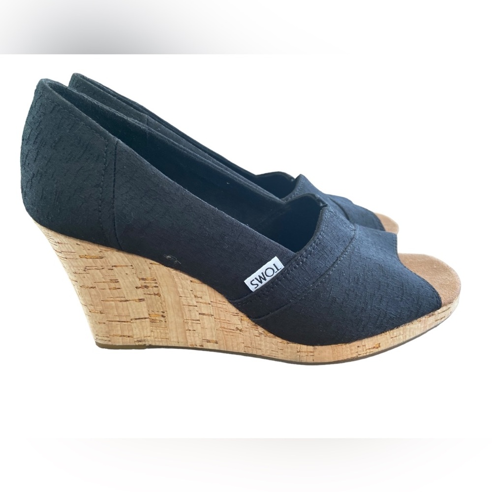 Toms Women's Classic Espadrille Wedge Sandal Open Toe Black Woven